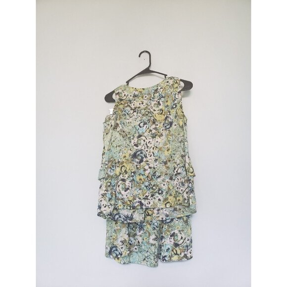 Sunset Rd Womens Sz S Outfit Skirt Set Tank Button Front 100% Cotton Green Blue - Picture 2 of 6